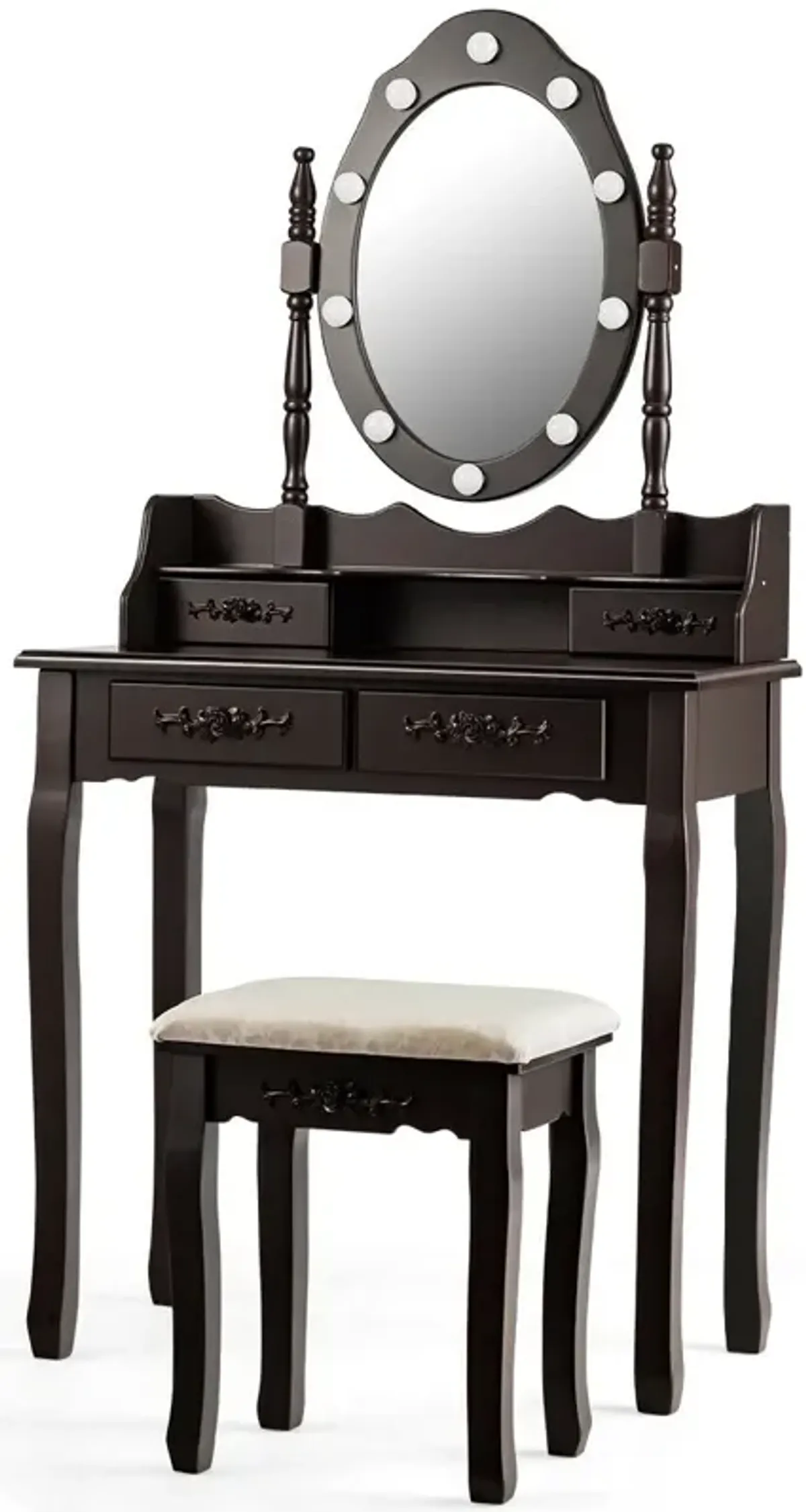 Makeup Vanity Dressing Table Set with Dimmable Bulbs Cushioned Stool