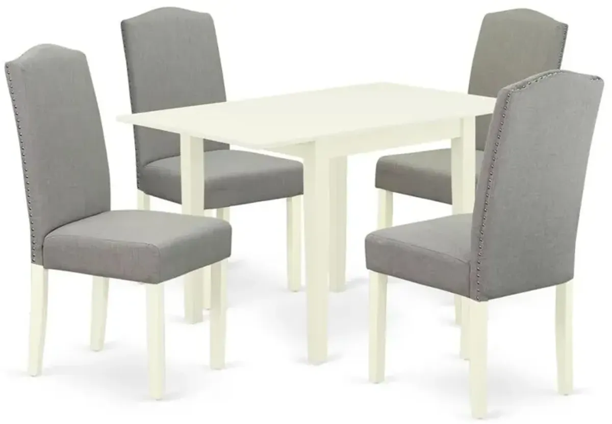 East West Furniture 5-Piece Dining Table Set-A Wood Table and 4Linen FabricDinning Chairs with High Back - Linen White Finish