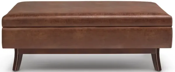 Owen Rectangular Storage Ottoman in Distressed Saddle Brown Faux Air Leather