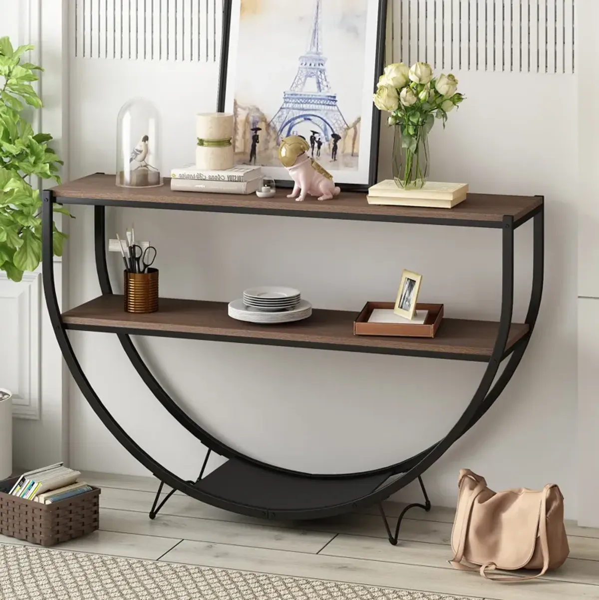 Merax Industrial Demilune Shape Console Table