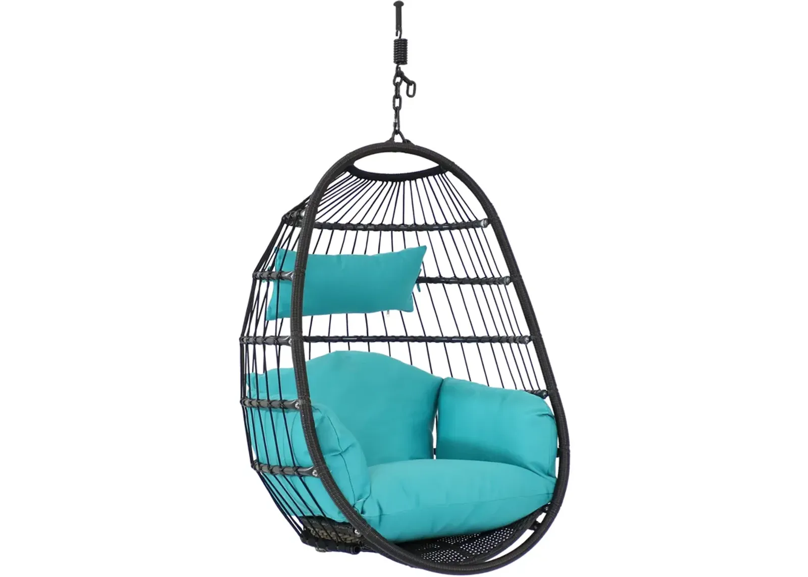 Sunnydaze Resin Wicker Hanging Egg Chair with Polyester Cushions