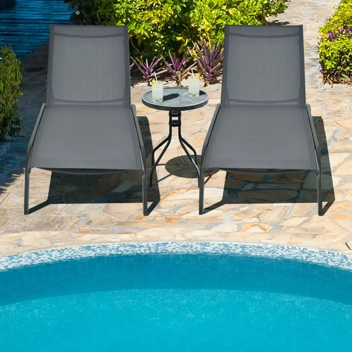 6-Poisition Adjustable Outdoor Chaise Recliner with Wheels