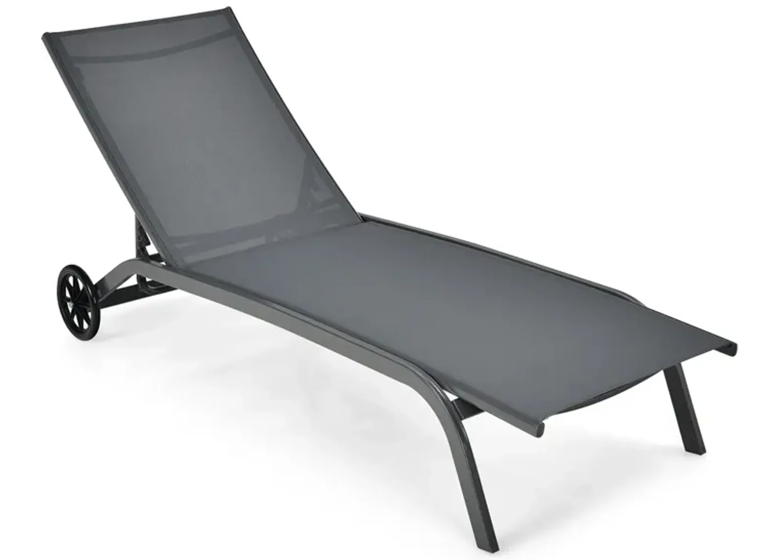 6-Poisition Adjustable Outdoor Chaise Recliner with Wheels