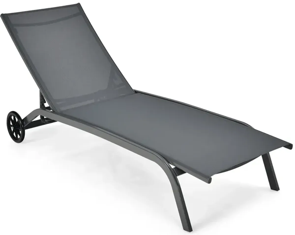 6-Poisition Adjustable Outdoor Chaise Recliner with Wheels