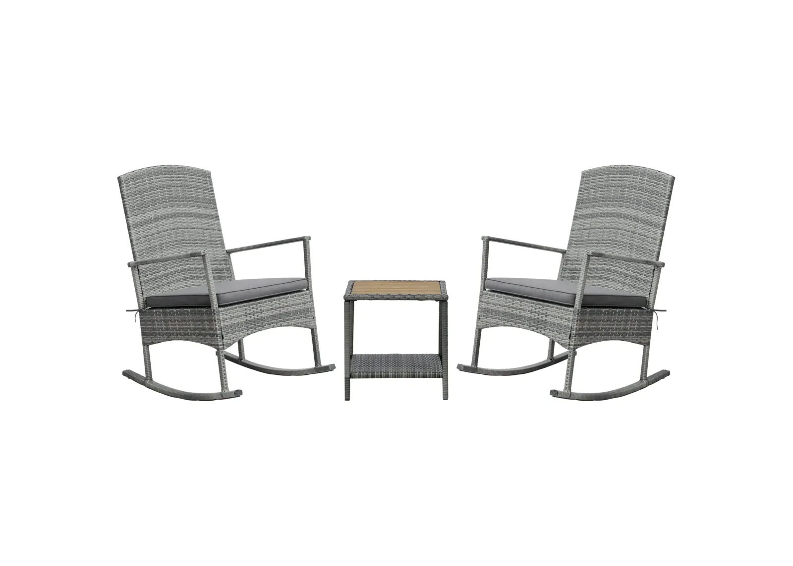 Grey Porch Relaxation: 3-Piece PE Rattan Rocking Chair Set