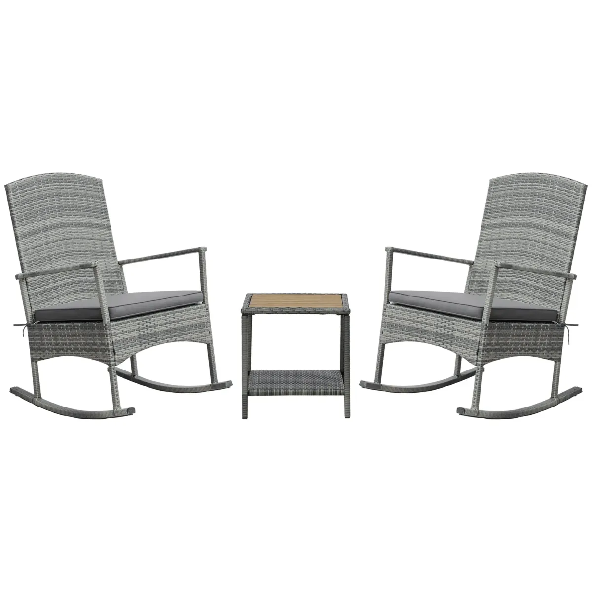 Grey Porch Relaxation: 3-Piece PE Rattan Rocking Chair Set