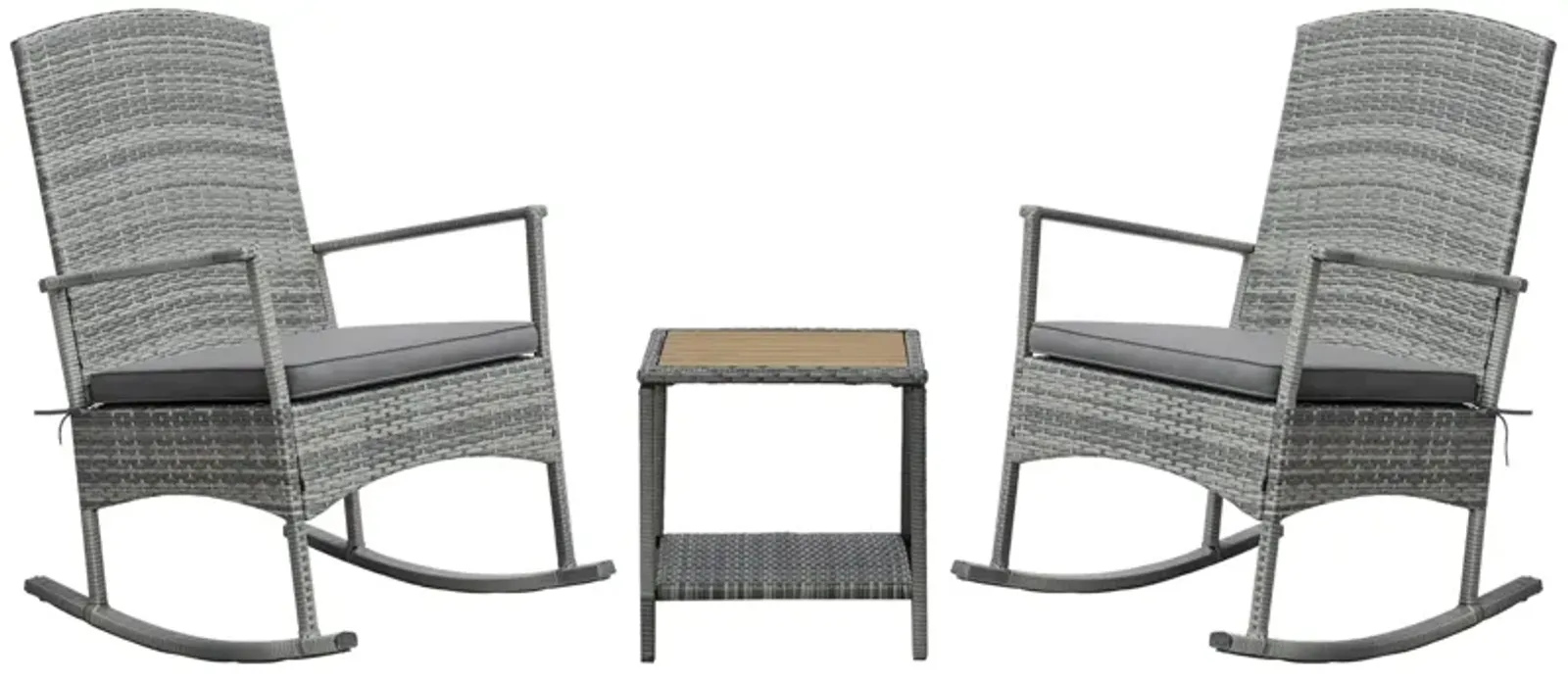 Grey Porch Relaxation: 3-Piece PE Rattan Rocking Chair Set