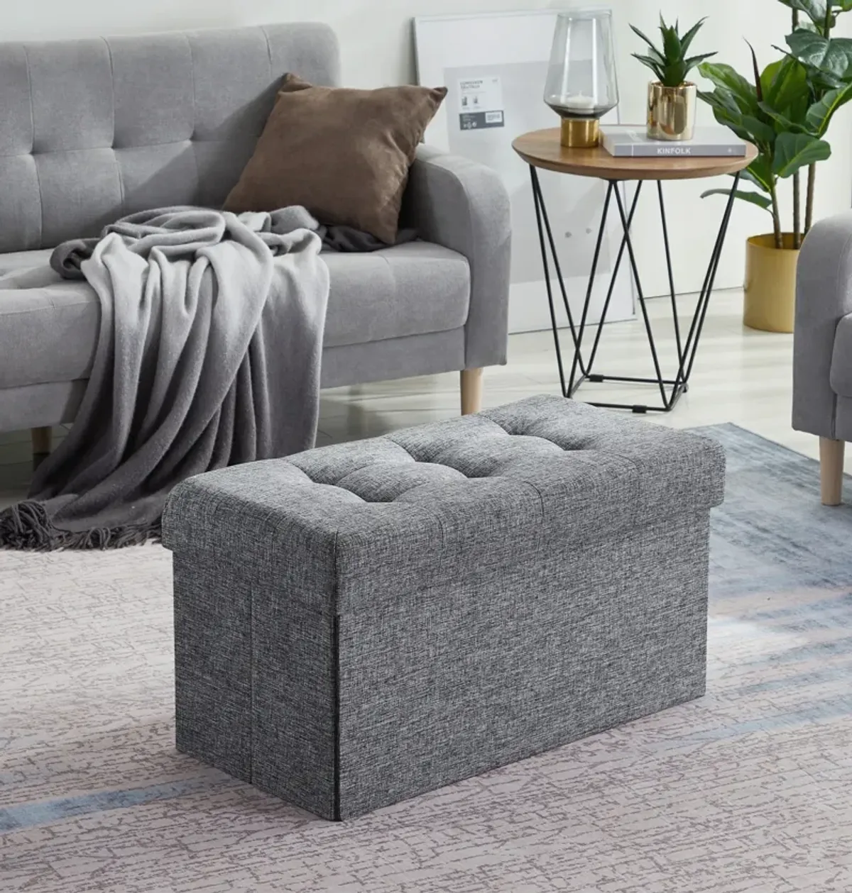 Foldable Tufted Storage Ottoman