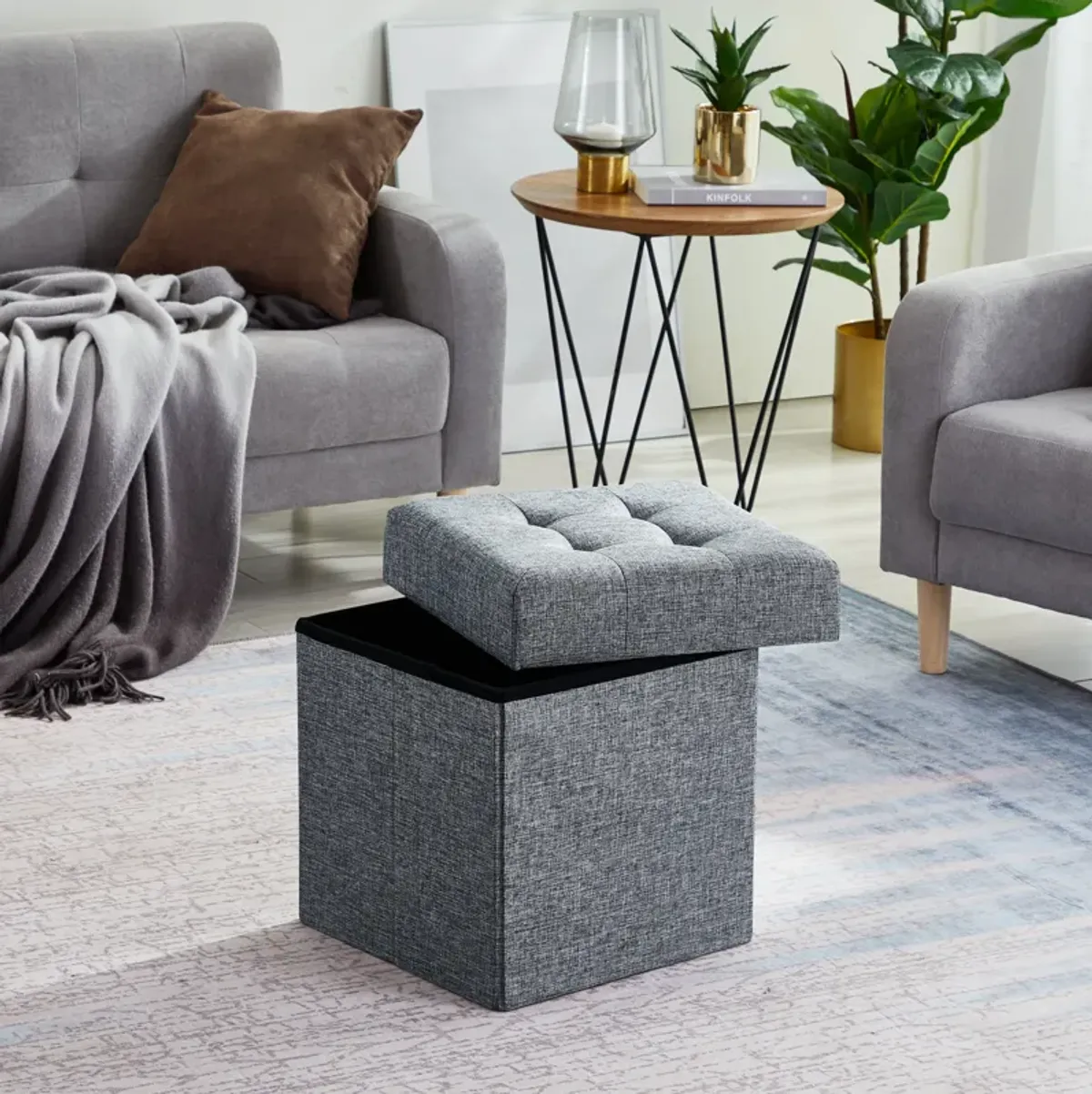 Foldable Tufted Storage Ottoman