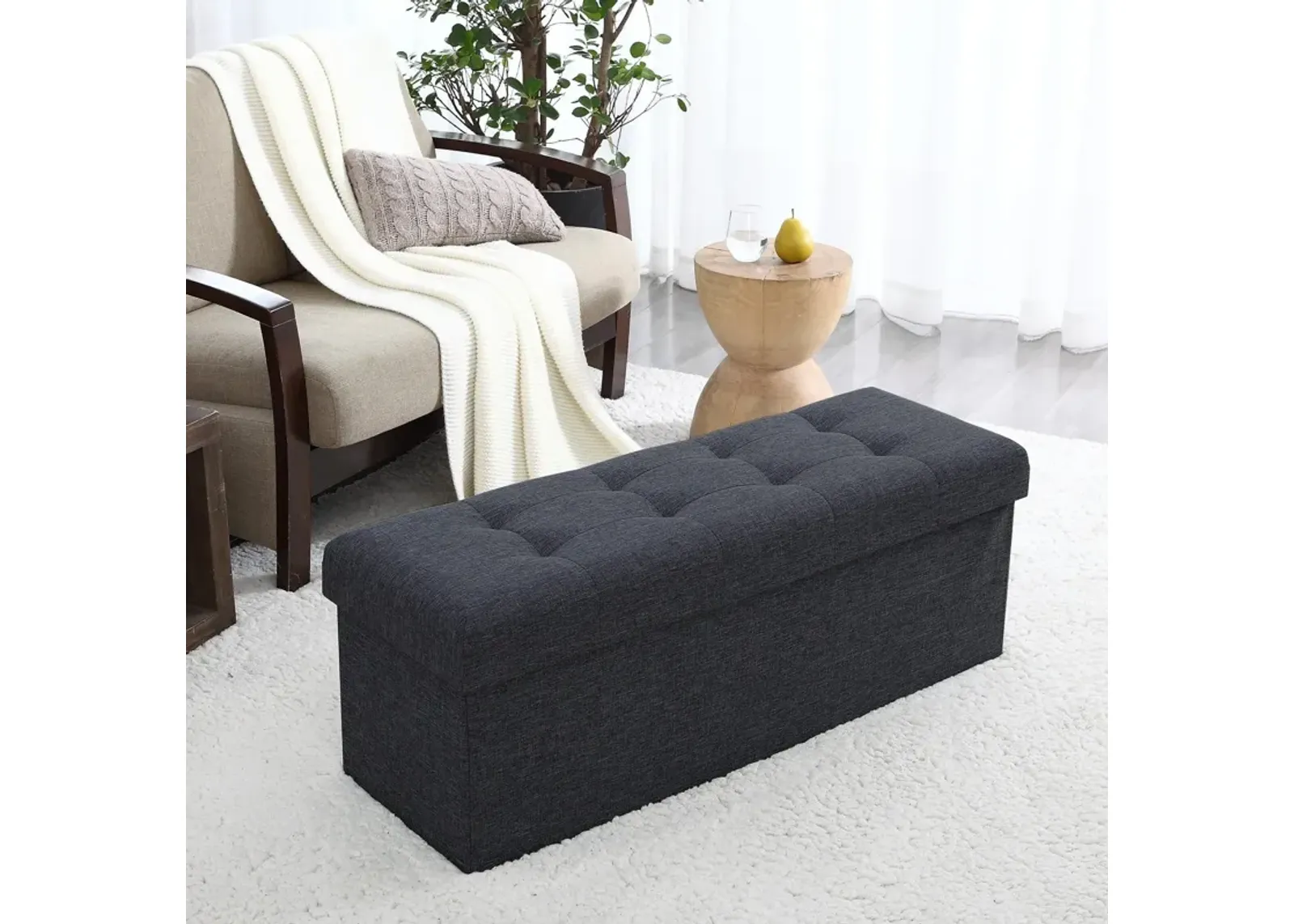 Foldable Tufted Storage Ottoman