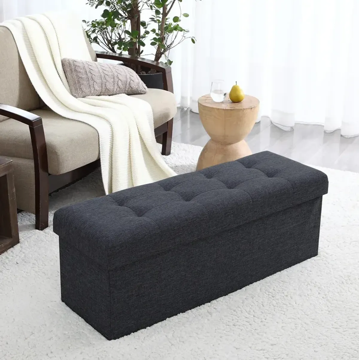 Foldable Tufted Storage Ottoman