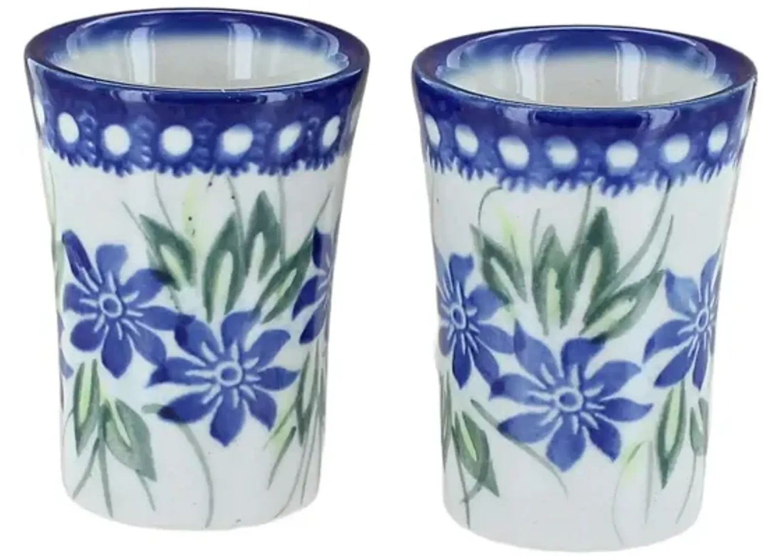 Blue Rose Polish Pottery Misty 2 PC Shooter/Shot Glass Set