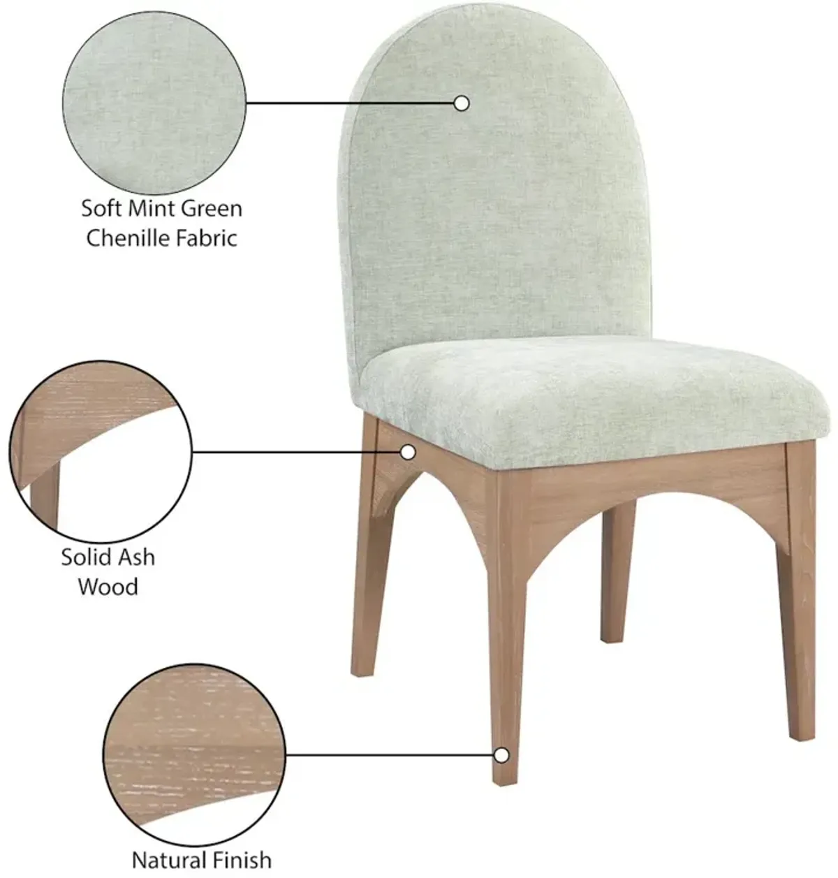 Meridian Furniture Waldorf Mint Chenille Fabric Dining Chair