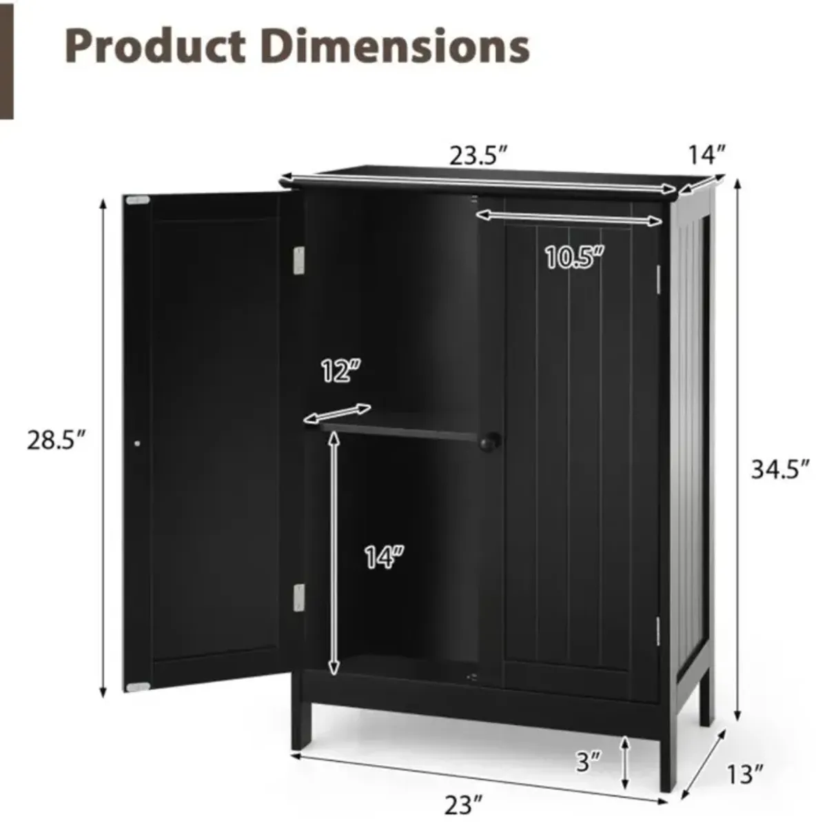 Hivvago 2-Door Freee-Standing Bathroom Cabinet with Shelf