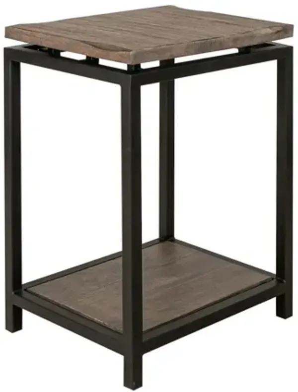 Benjara Side Piel 27 Inch Chairside Table, Solid Pine Wood, Raised Top, Distressed Brown