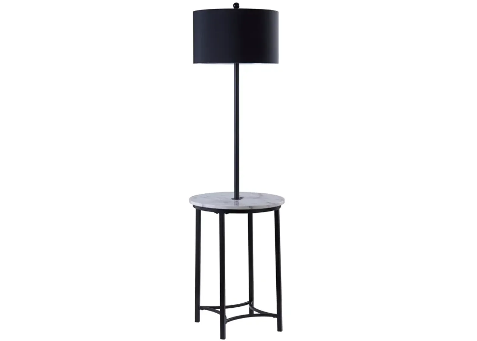 Teamson Home Shenna Floor Lamp with Table and Built-In USB, Faux Marble/Black