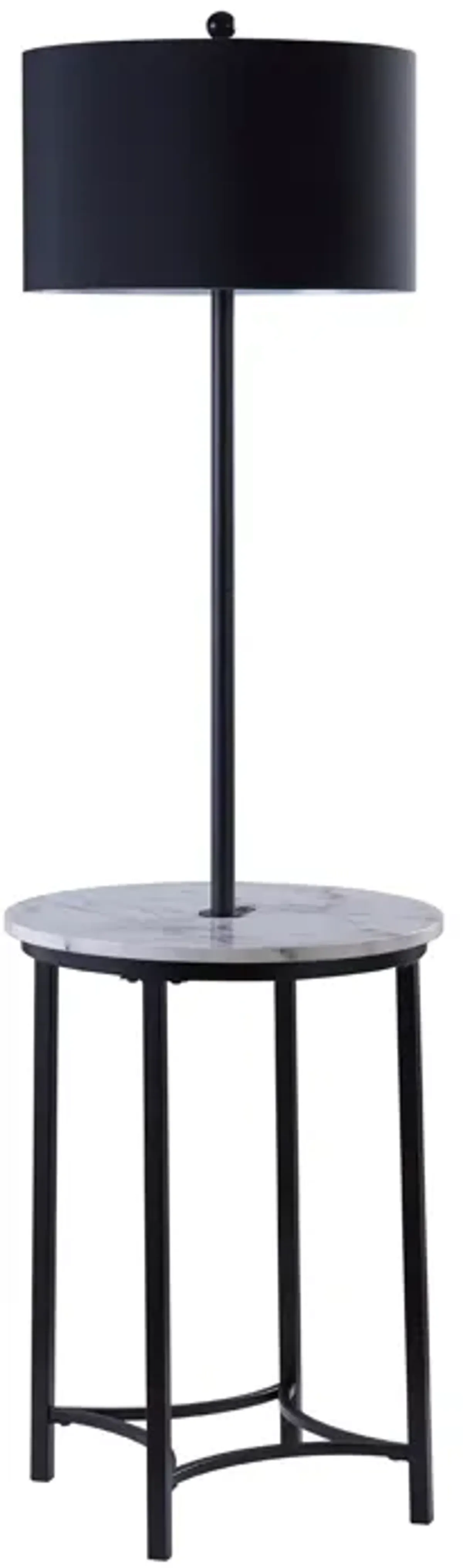 Teamson Home Shenna Floor Lamp with Table and Built-In USB, Faux Marble/Black