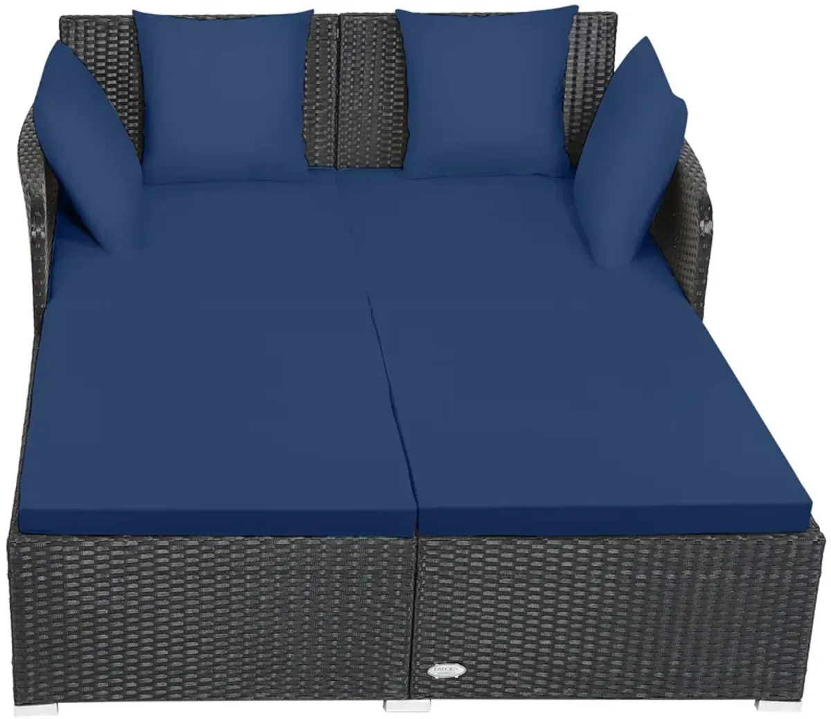 Spacious Outdoor Rattan Daybed with Upholstered Cushions and Pillows