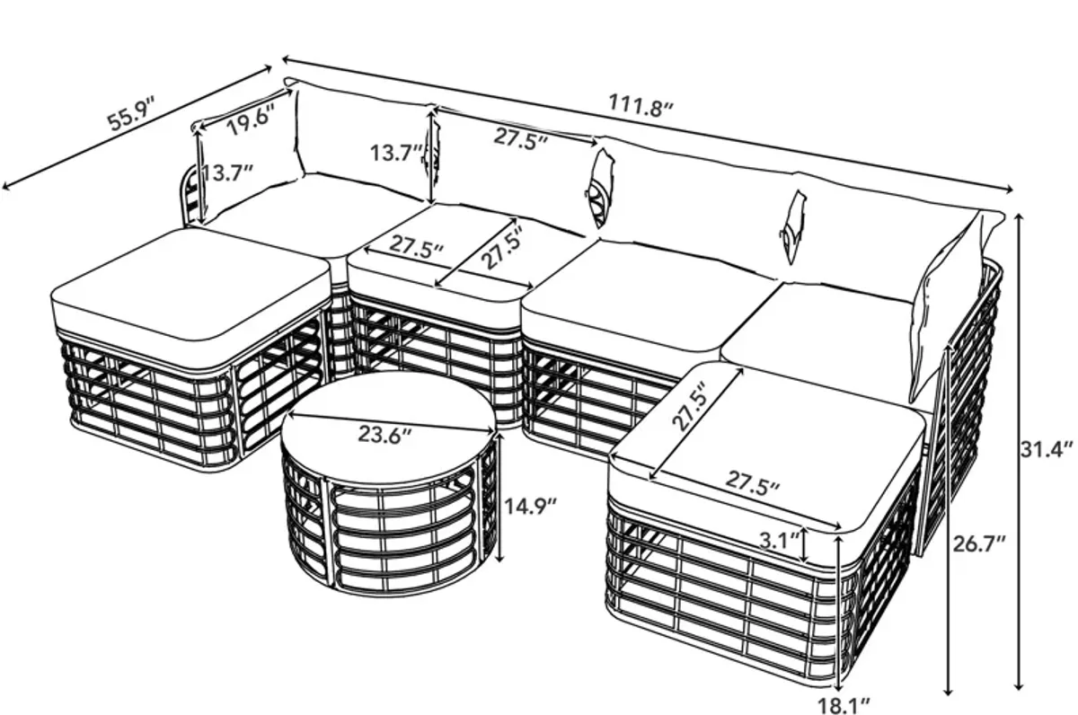 Merax 7 Pieces Outdoor Patio Furniture Sofa Set with Table