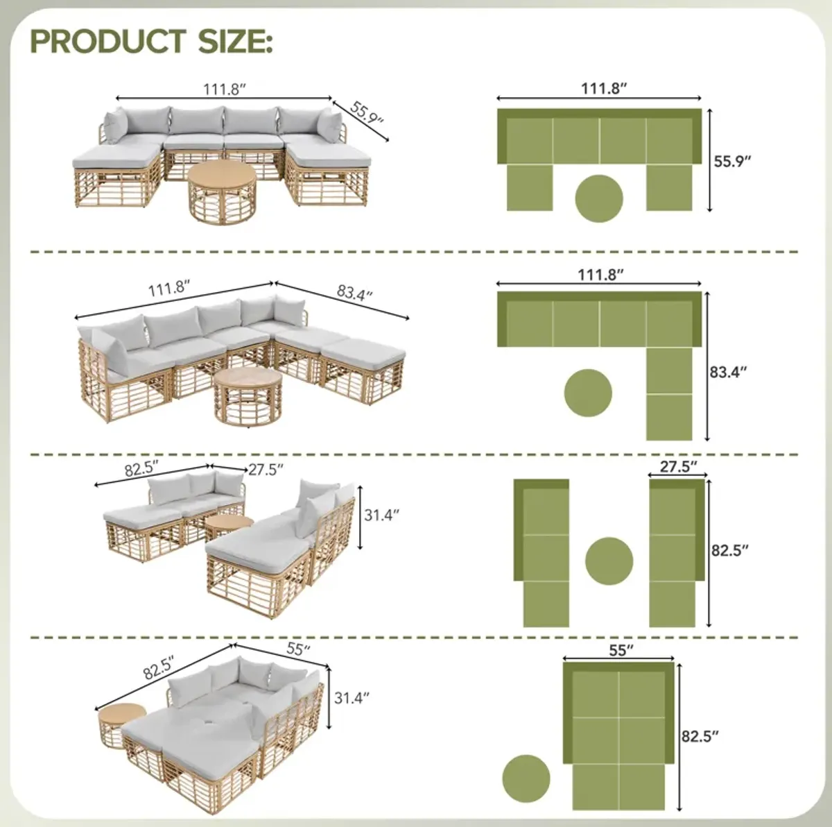 Merax 7 Pieces Outdoor Patio Furniture Sofa Set with Table