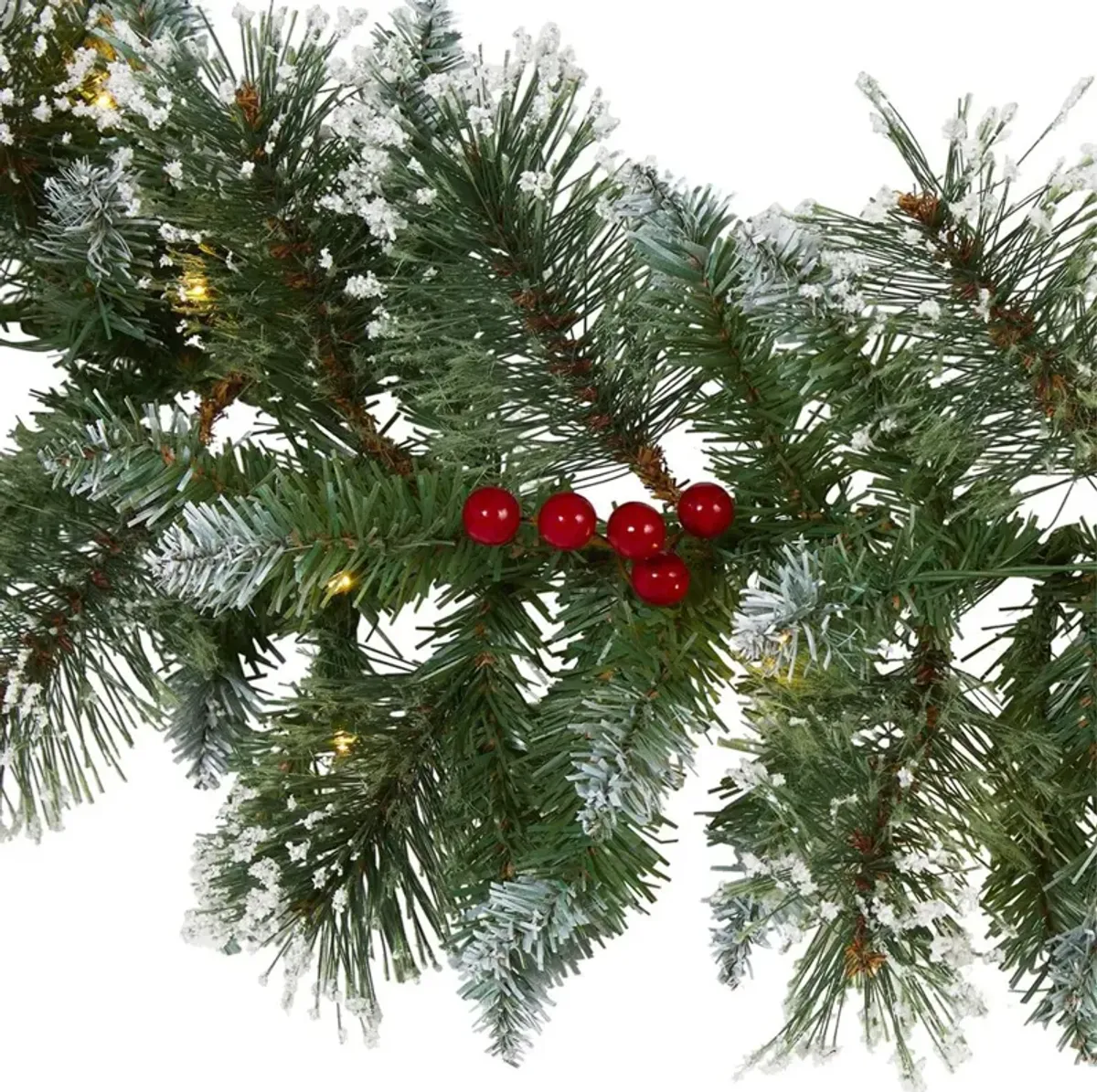 Nearly Natural 9-ft Frosted Swiss Pine Artificial Garland with 50 Clear LED Lights and Berries