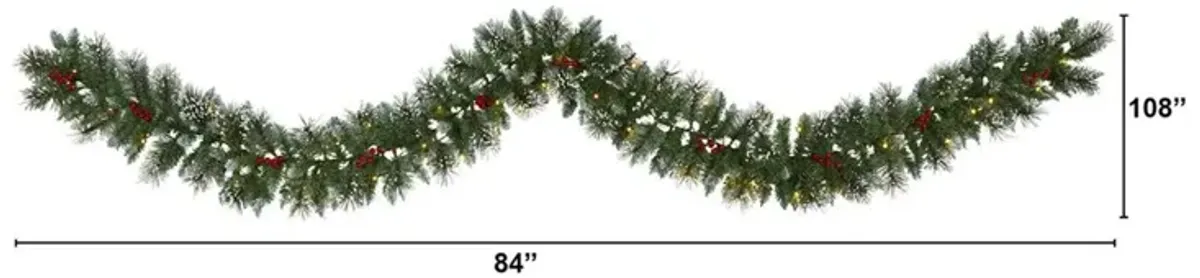 Nearly Natural 9-ft Frosted Swiss Pine Artificial Garland with 50 Clear LED Lights and Berries