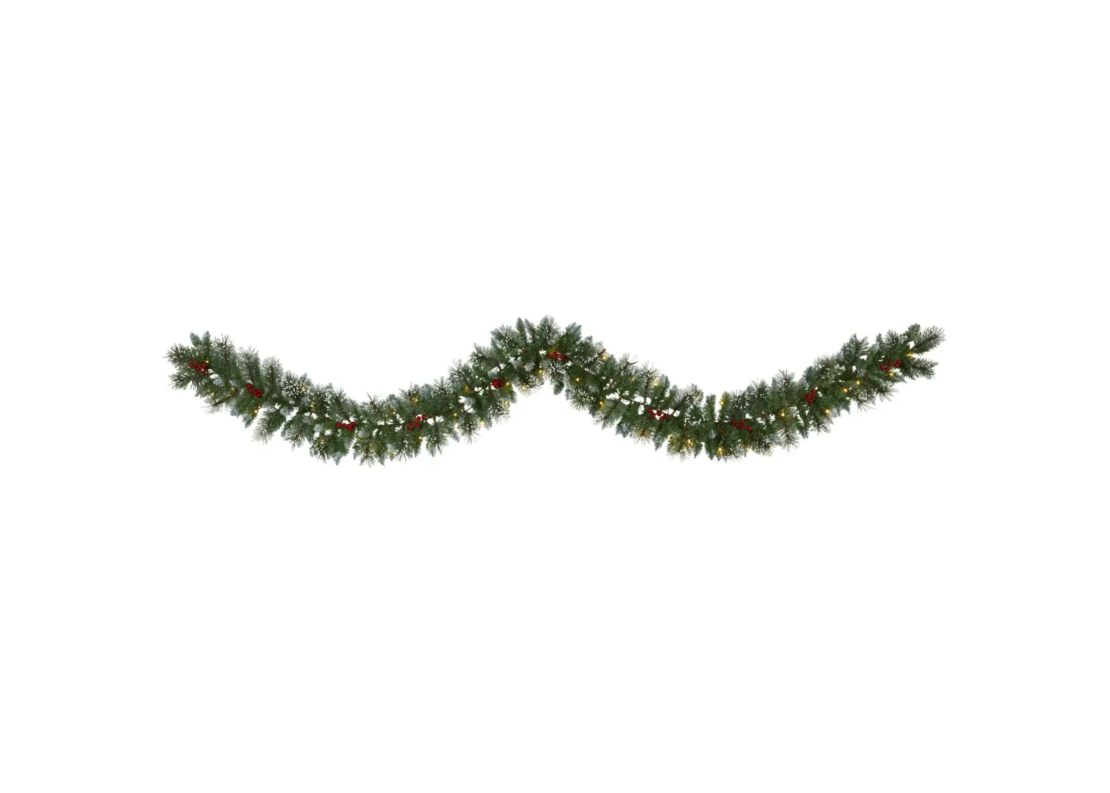 Nearly Natural 9-ft Frosted Swiss Pine Artificial Garland with 50 Clear LED Lights and Berries