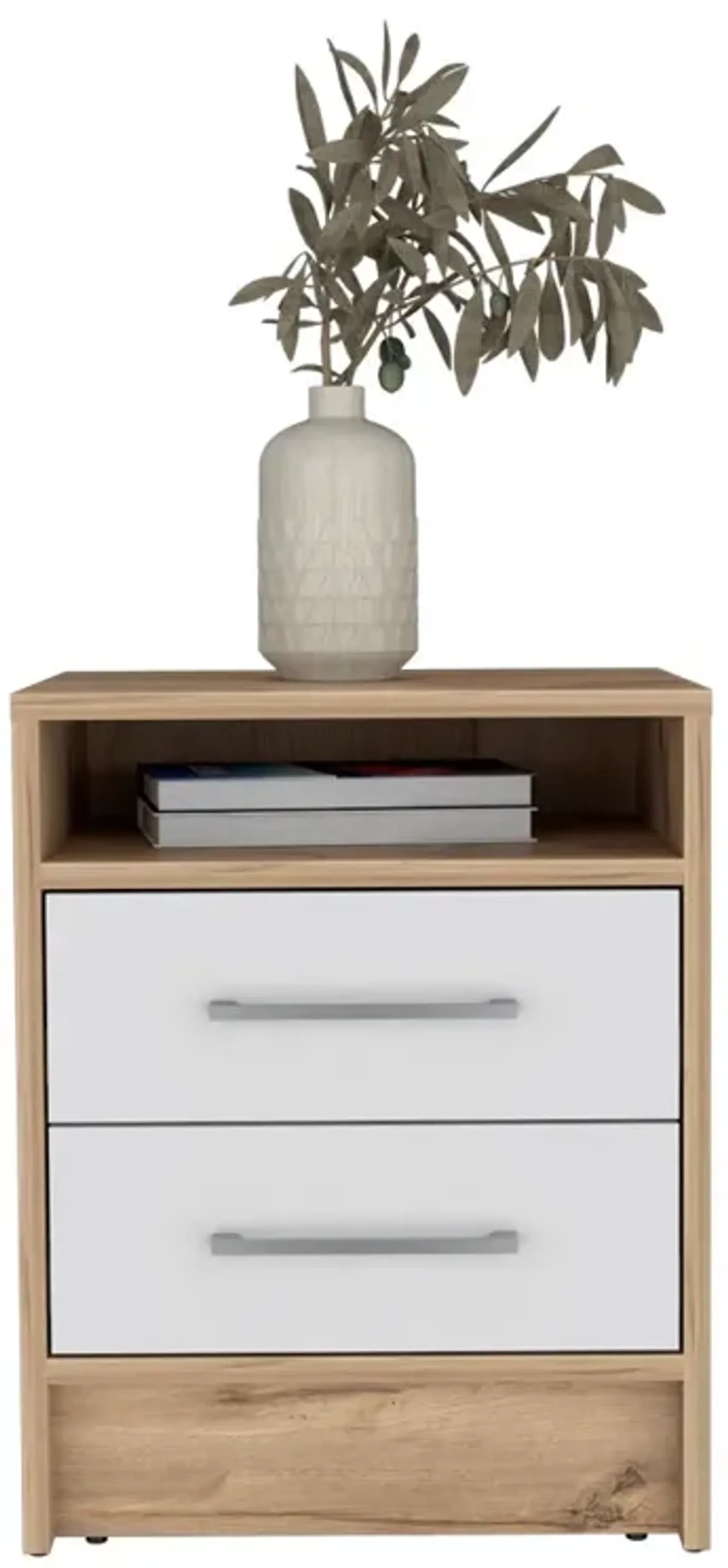 Nightstand Cartiz, Bedroom, White / Light Oak