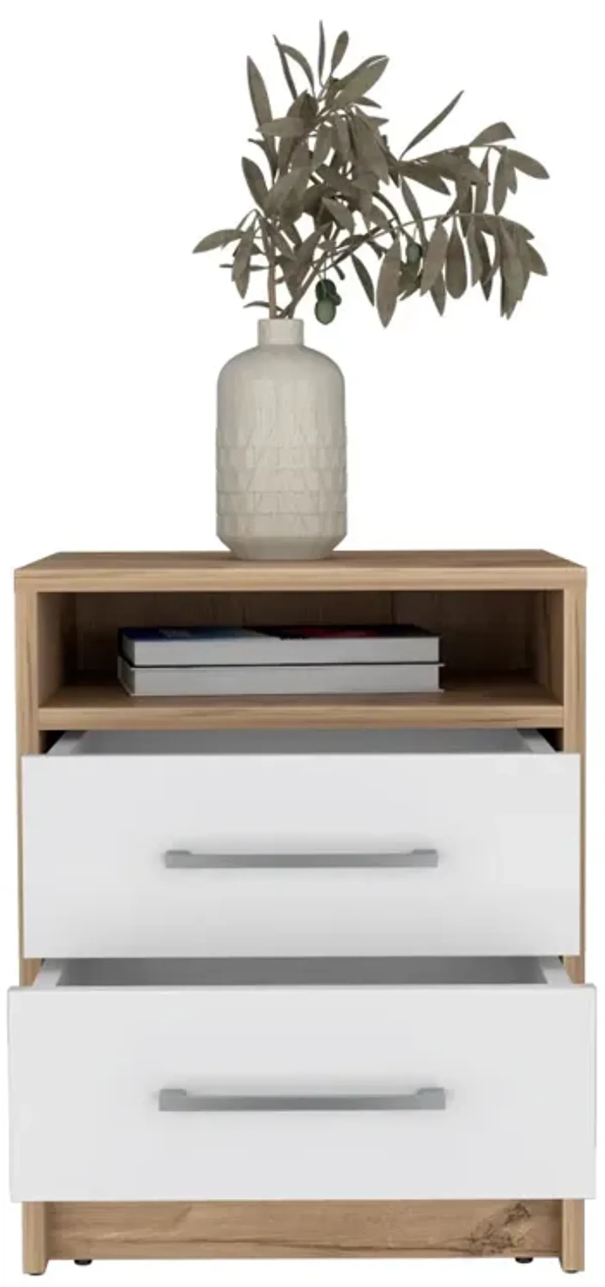 Nightstand Cartiz, Bedroom, White / Light Oak