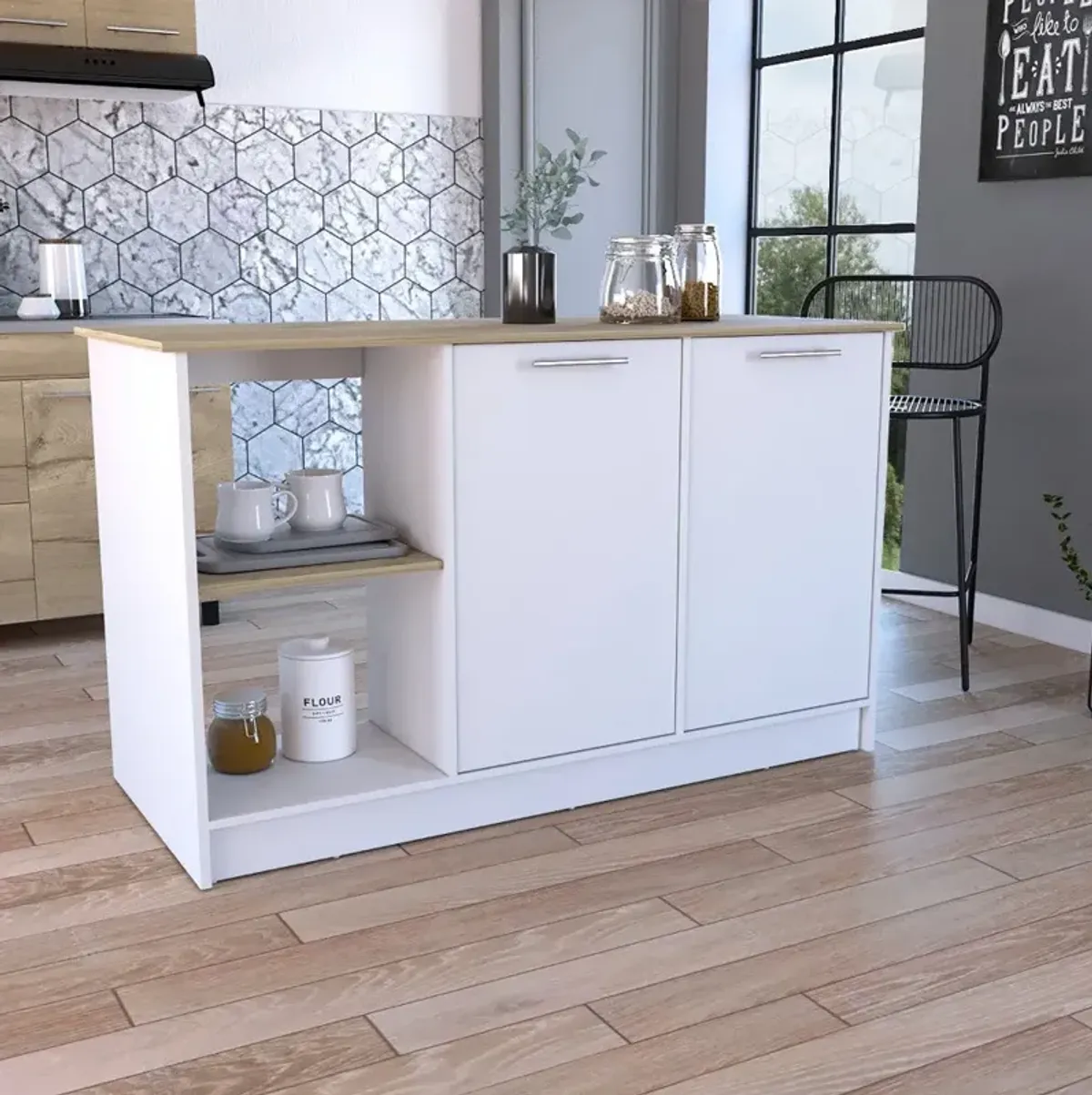 Kitchen Island Padua, Kitchen, White / Light Oak