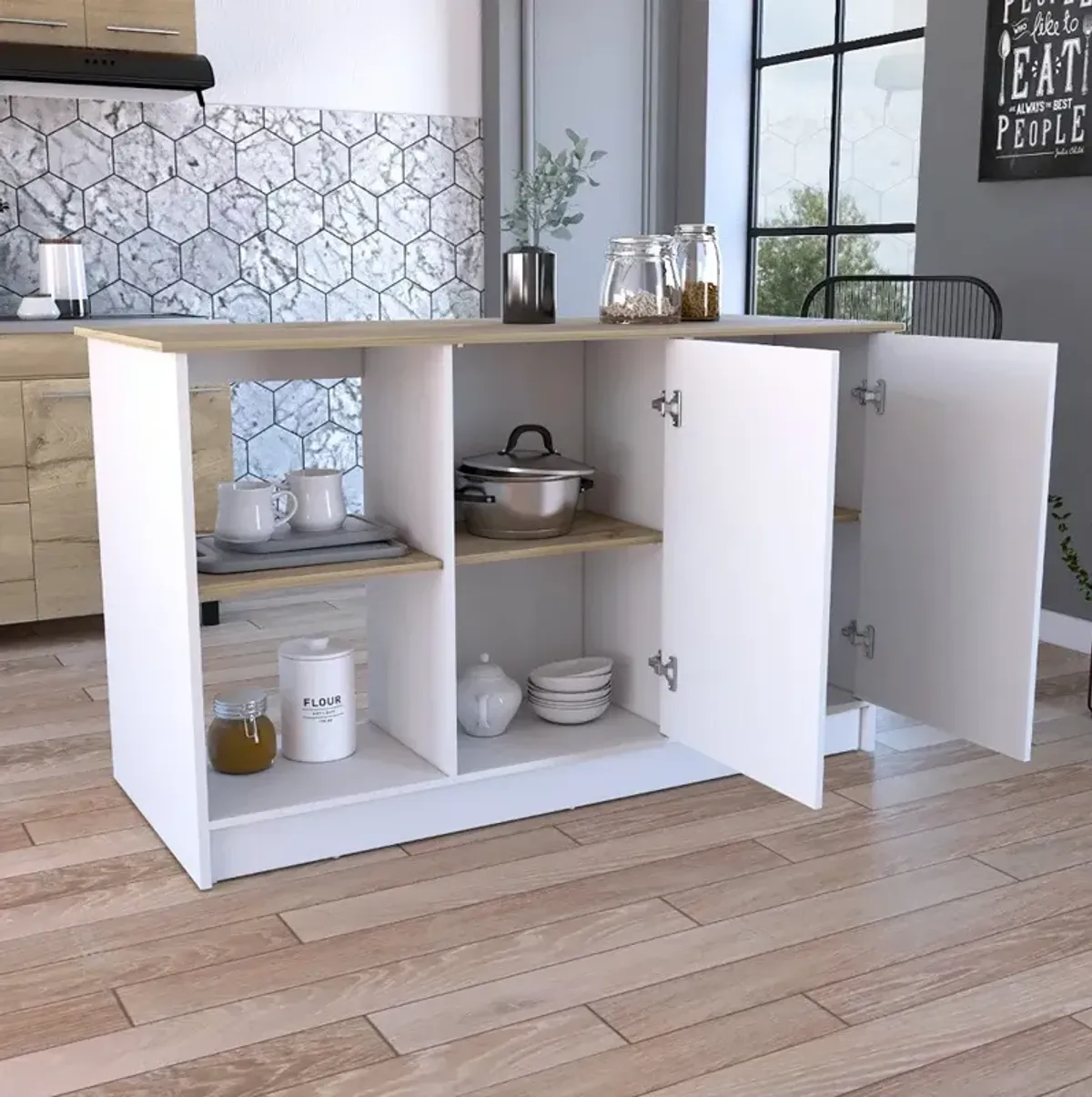 Kitchen Island Padua, Kitchen, White / Light Oak