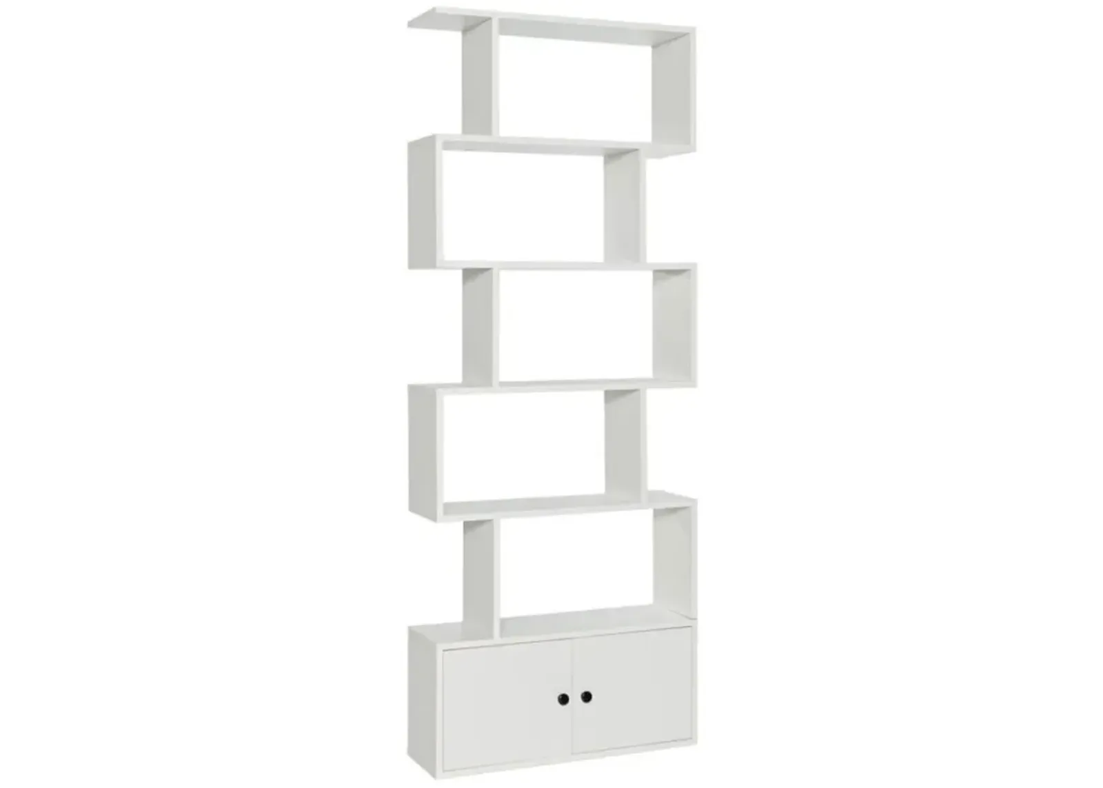 Hivvago 6-Tier S-Shaped Freestanding Bookshelf with Cabinet and Door