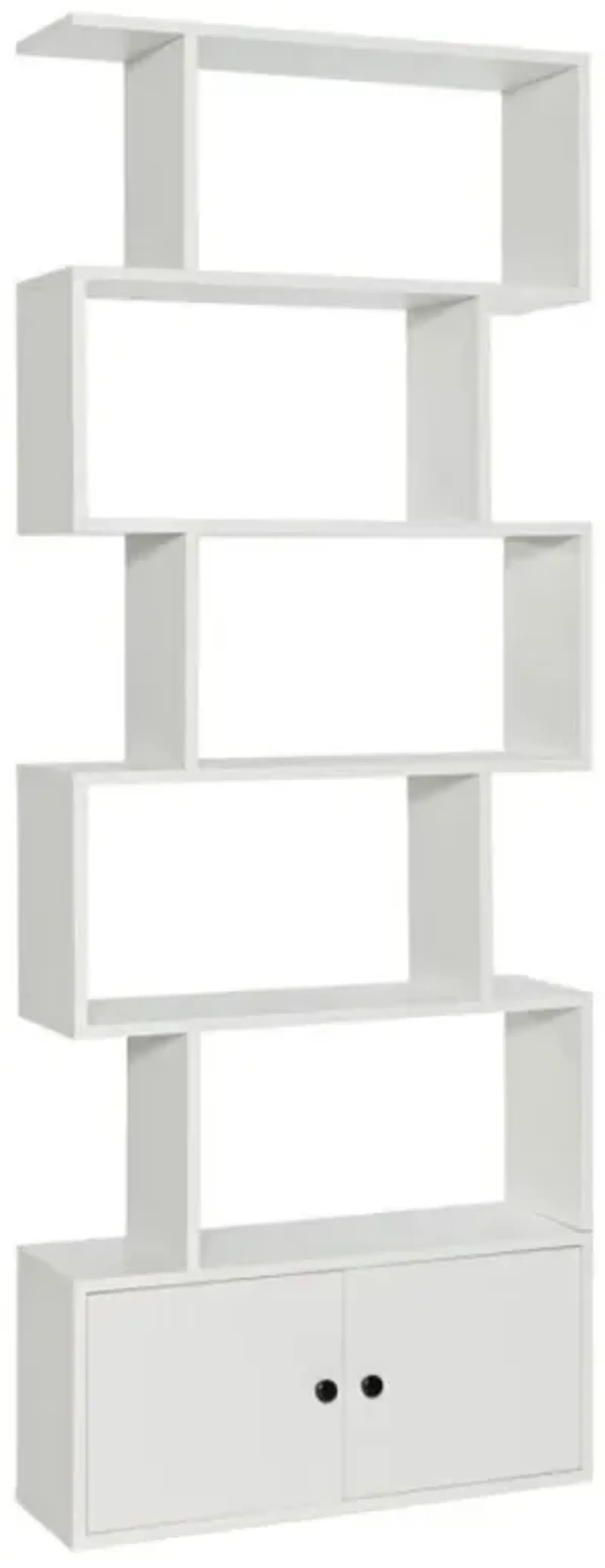 Hivvago 6-Tier S-Shaped Freestanding Bookshelf with Cabinet and Door