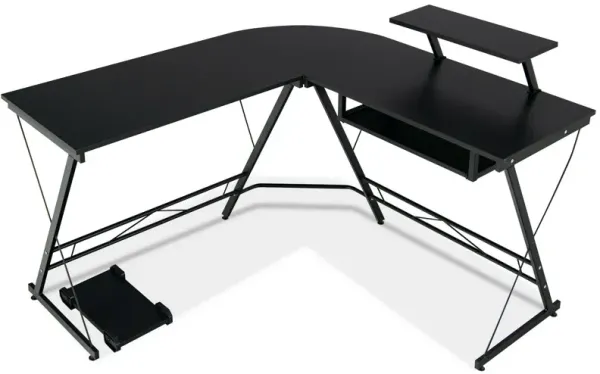 L Shaped Computer Desk Home Office Workstation with Movable Monitor Stand-Black