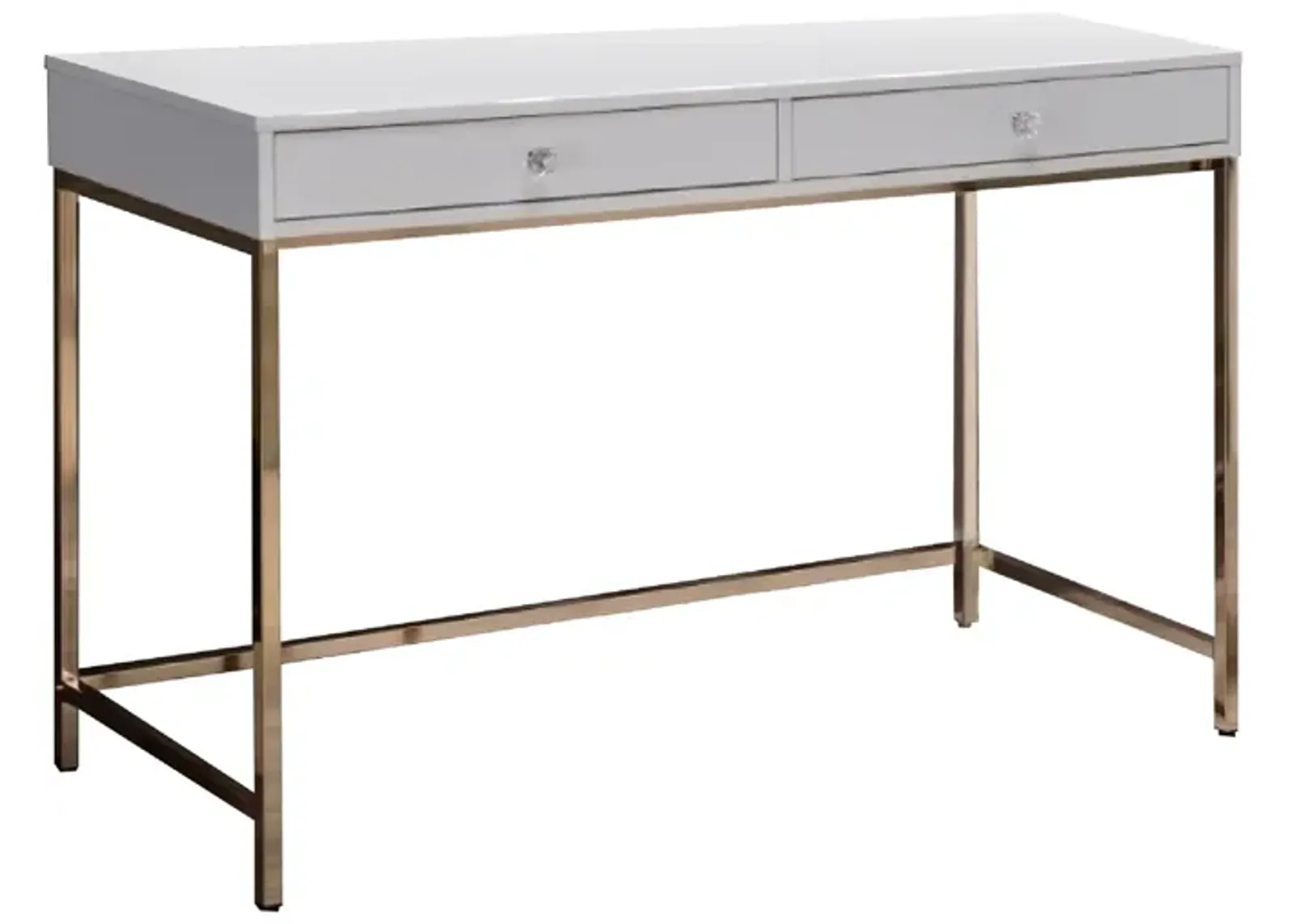 47 Inch Desk Console Table, 2 Drawers, Metal Frame, White, Gold-Benzara