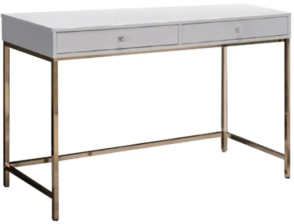 47 Inch Desk Console Table, 2 Drawers, Metal Frame, White, Gold - Benzara