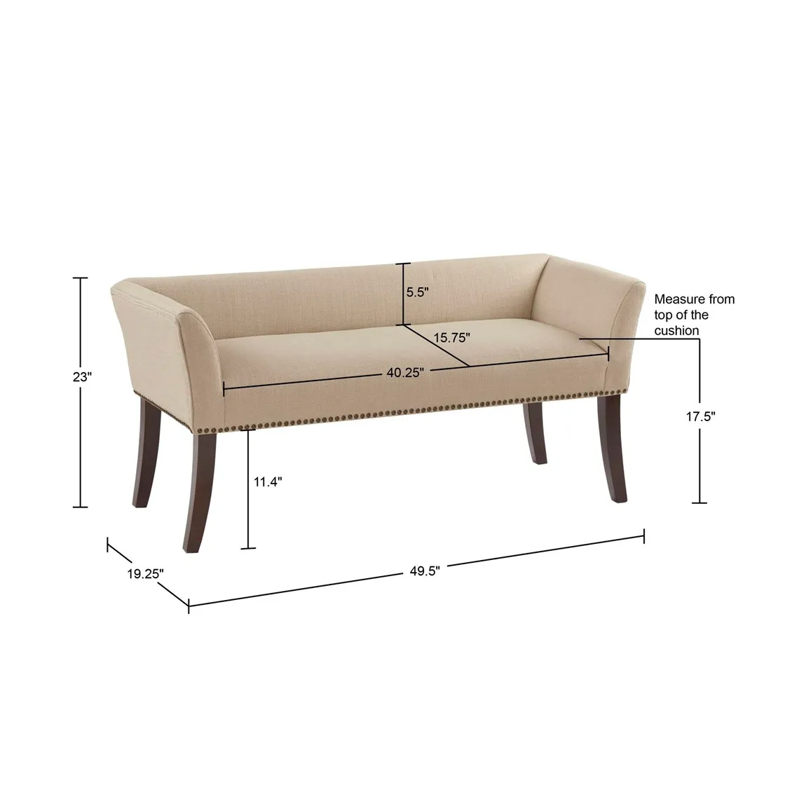 Gracie Mills Greta Solid Wood Accent Bench with Upholstered Seat and Back