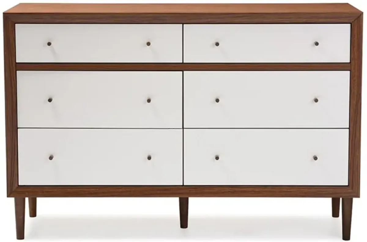 Scandinavian Style White and Walnut Wood 6-drawer Storage Dresser