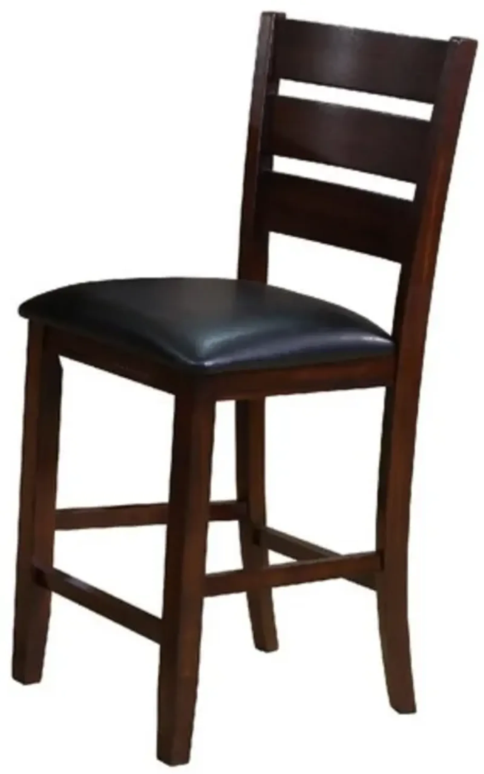 Leatherette Wooden Counter Chair with Ladder Back, Set of 2, Brown-Benzara