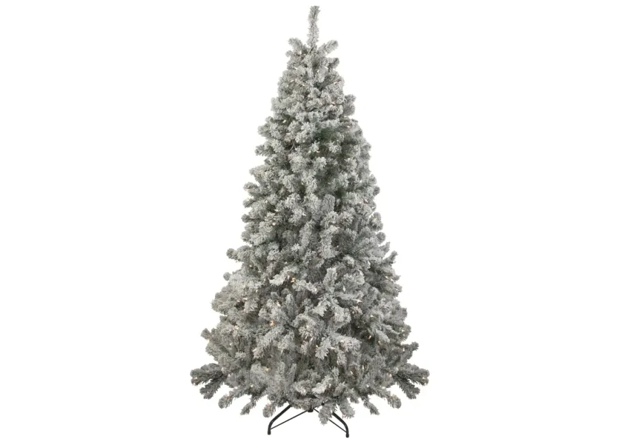 6.5' Pre-Lit Flocked Madison Pine Medium Artificial Christmas Tree  Clear Lights