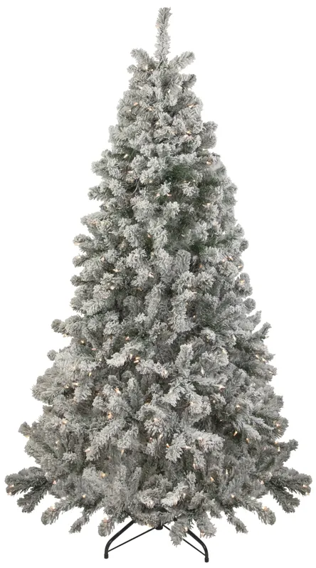 6.5' Pre-Lit Flocked Madison Pine Medium Artificial Christmas Tree  Clear Lights