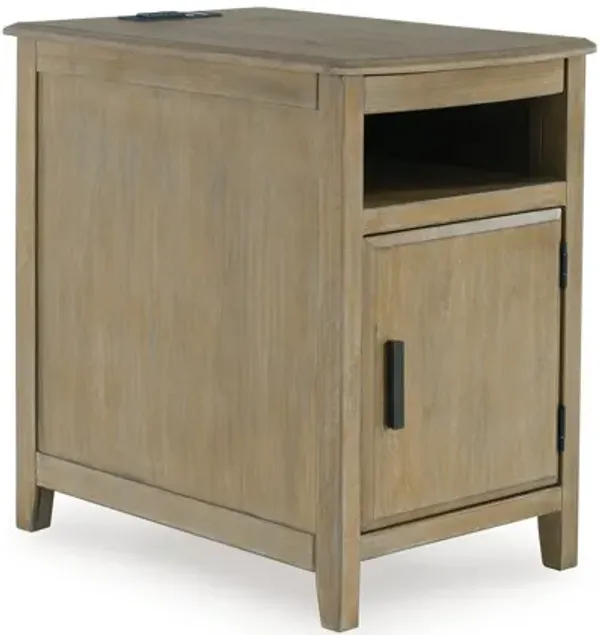 Ley Side End Table w Pull Out Tray and Cabinet, 25 Inch Light Brown - Benzara