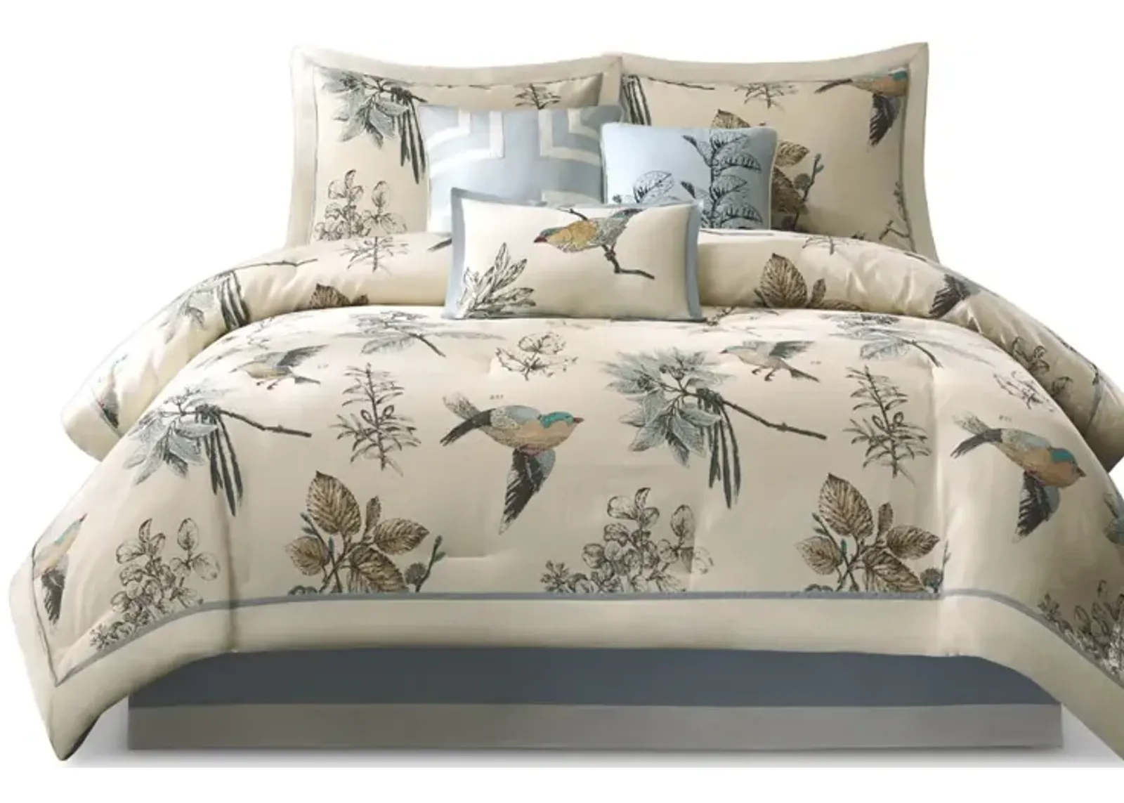 Gracie Mills Carrie Classic Leaf and Bird Printed 7-Piece Comforter Set