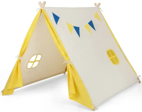 Kids Play Tent with Solid Wood Frame Holiday Birthday Gift & Toy for Boys & Girls-Yellow