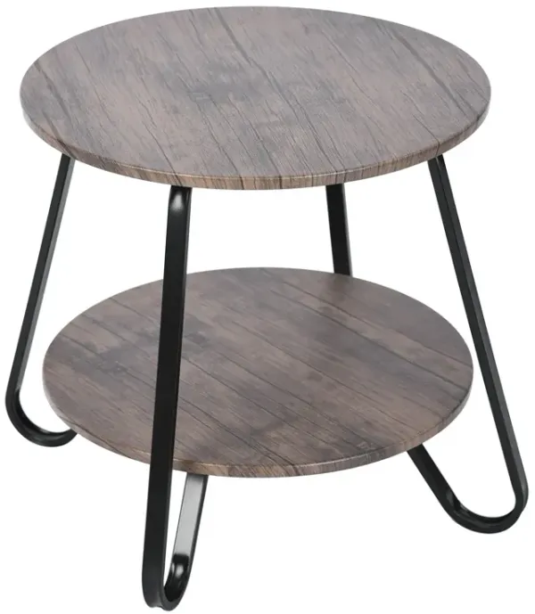 Hivvago 18" Black And Dark Brown Manufactured Wood And Steel Round End Table