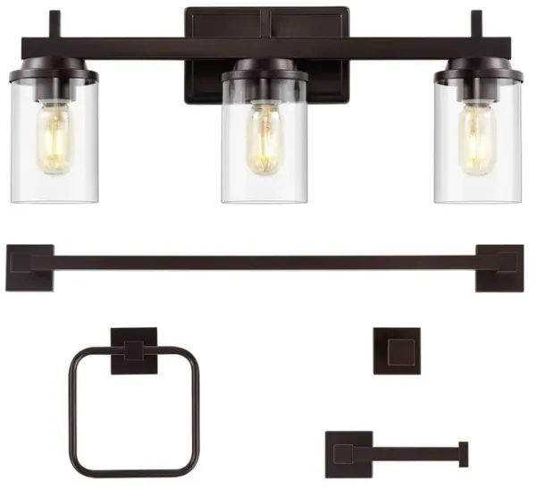 Liam 23.25" 3-Light Farmhouse Industrial Vanity Light with Bathroom Hardware Accessory 5-Piece Set