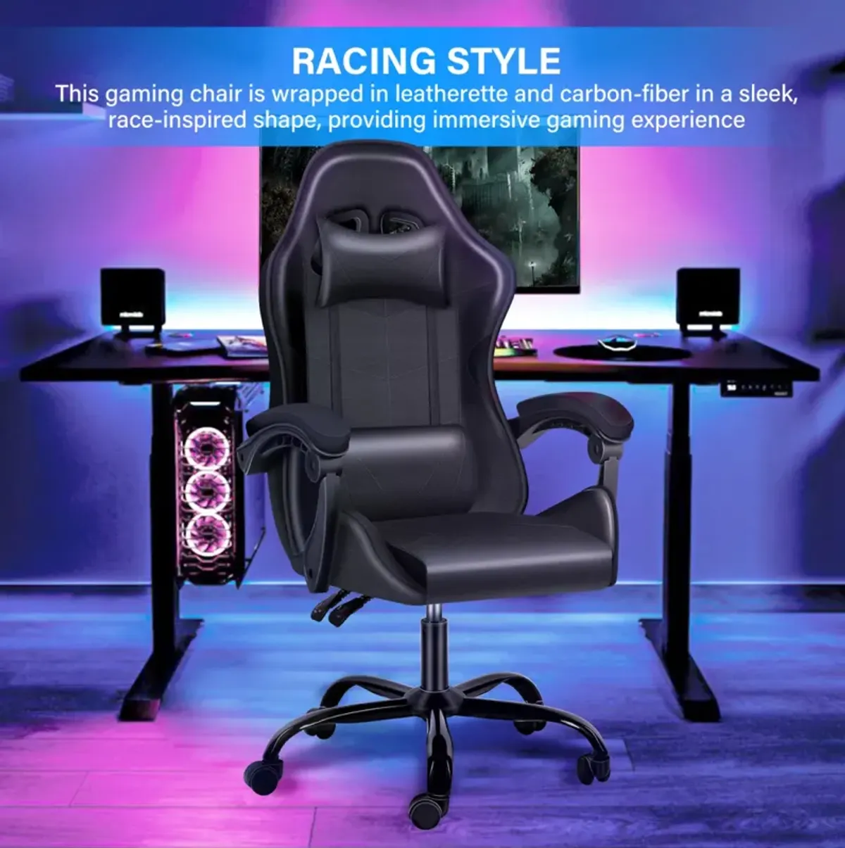 Adjustable Racing Gaming Office Chair, Black