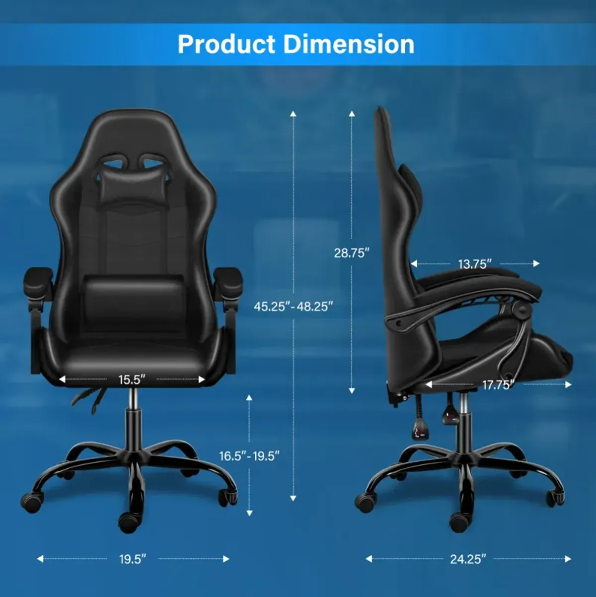 Adjustable Racing Gaming Office Chair, Black