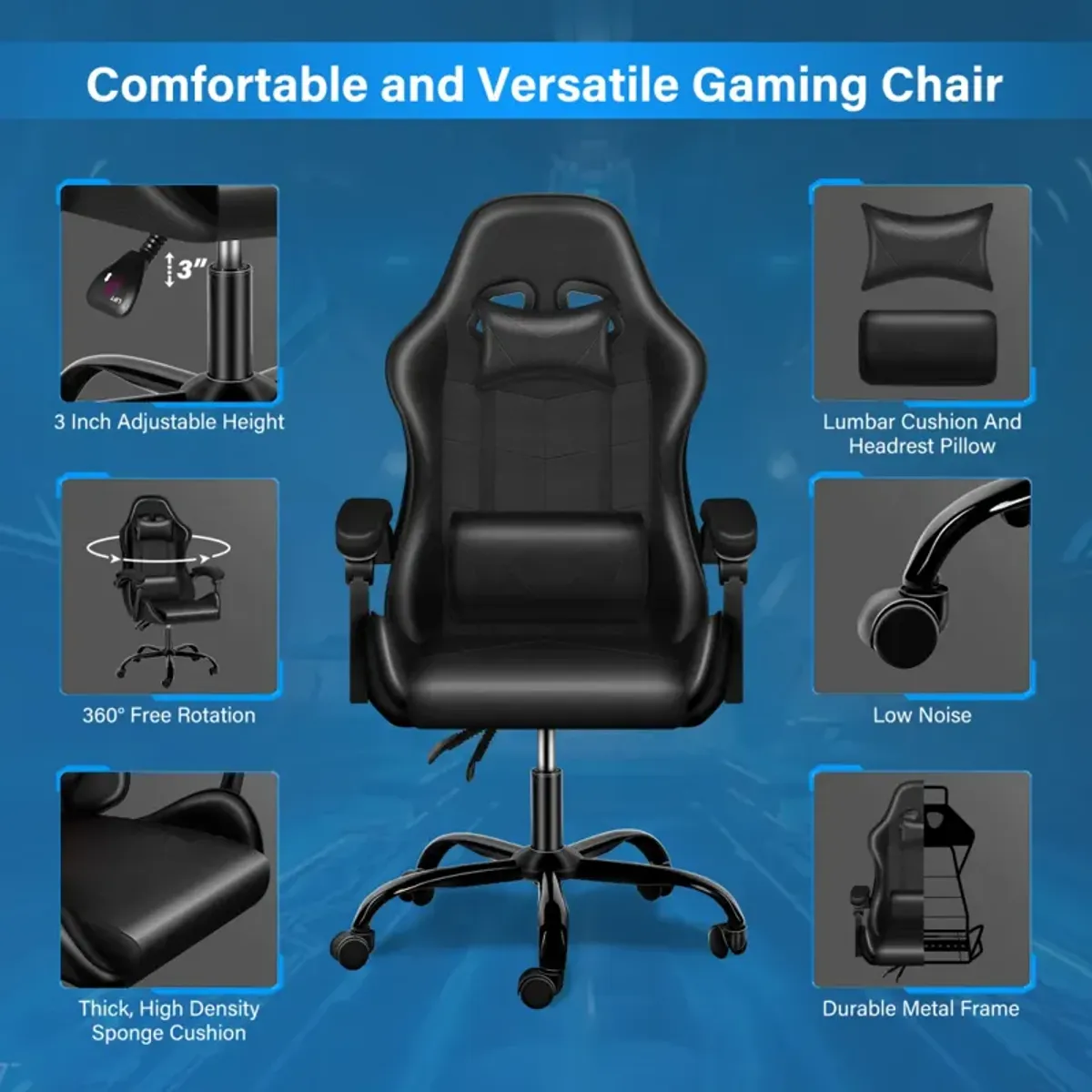 Adjustable Racing Gaming Office Chair, Black