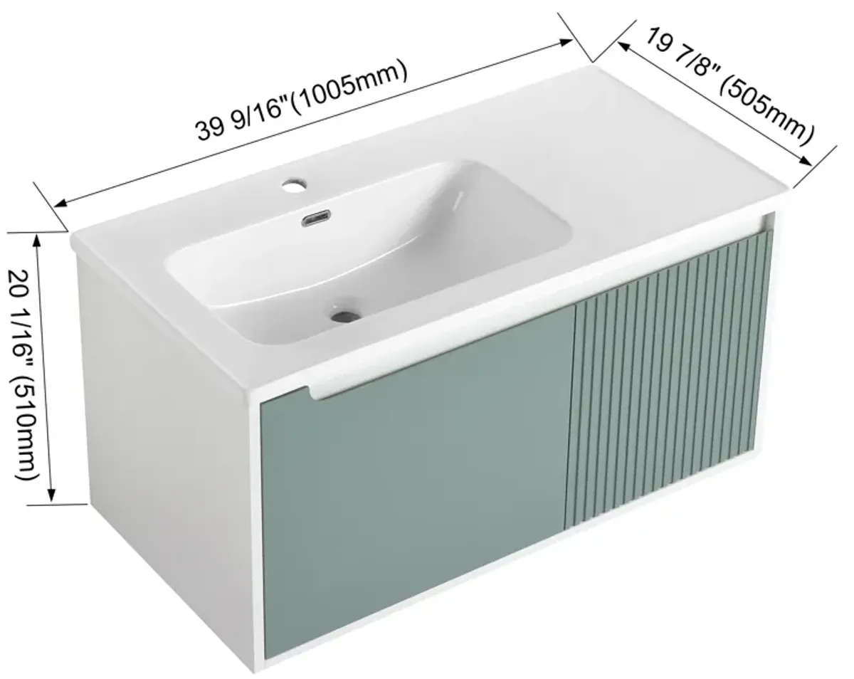 Gewnee 40 '' Wall-Mounted Bathroom Vanity with Ceramic Sink